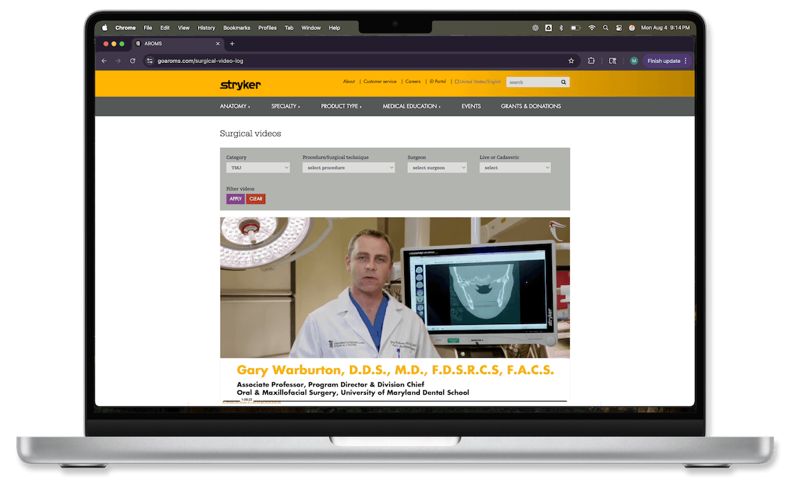 AROMS Surgical Video Log on a MacBook